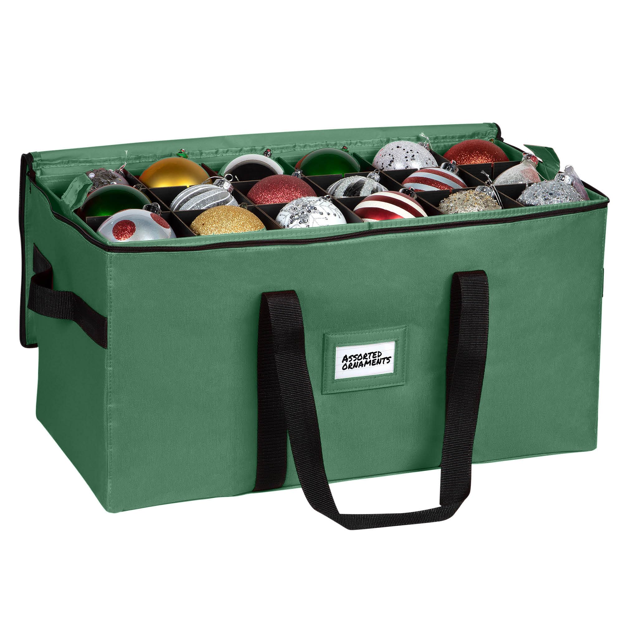 Christmas Ornament Storage Container,Box Stores Up to 96-3 inch ornaments, Adjustable Dividers, Large Organizer Bin to Protect and Store Holiday Décor - Green
